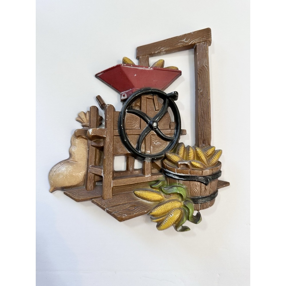 Vintage 1978 Homco Metal Corn Mill Grinder Wall Decor